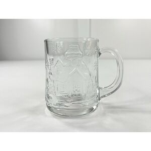 Vintage Arcoroc USA Embossed Cabin Winter Wonderland Christmas Glass Holiday Mug